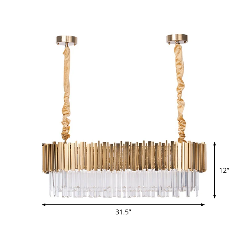 Postmoderne langwerpige eilandlamp, 6/8-lichts kristallen staven, hangende verlichting goud, 23,5"/31,5" breed Clearhalo