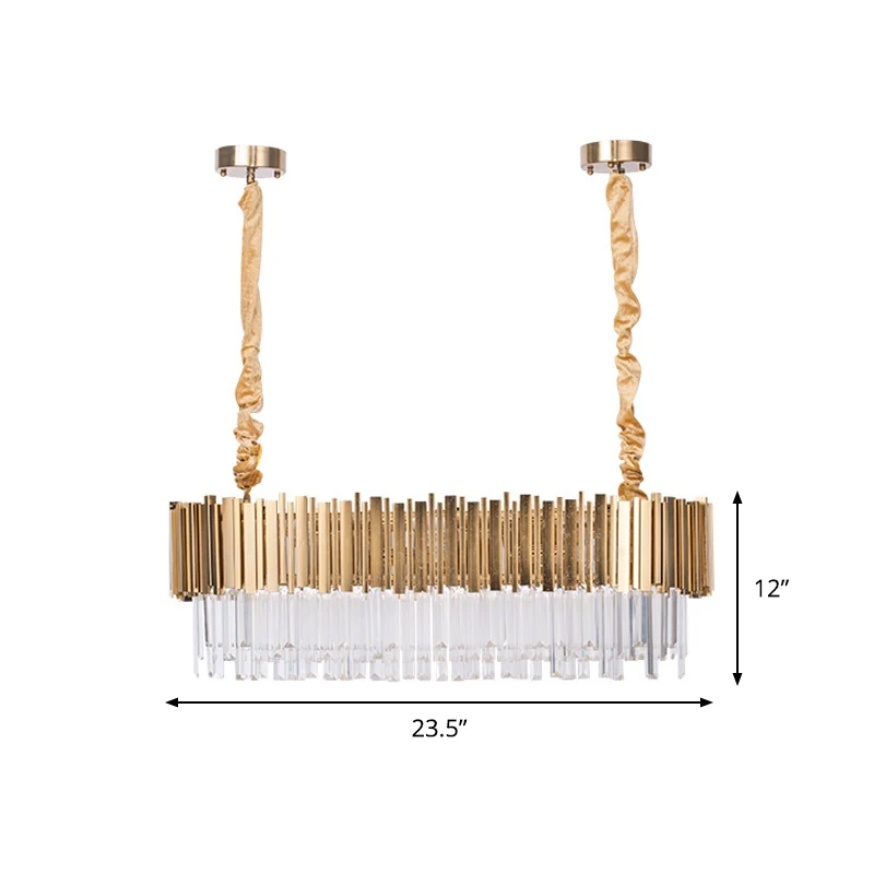 Postmoderne langwerpige eilandlamp, 6/8-lichts kristallen staven, hangende verlichting goud, 23,5"/31,5" breed Clearhalo
