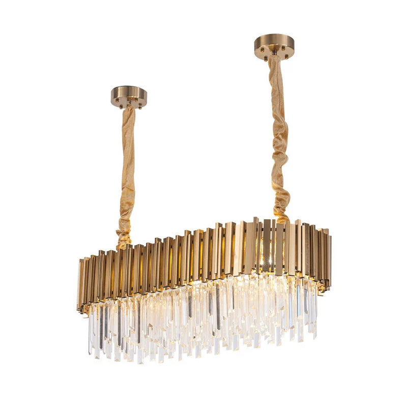 Postmoderne langwerpige eilandlamp, 6/8-lichts kristallen staven, hangende verlichting goud, 23,5"/31,5" breed Clearhalo