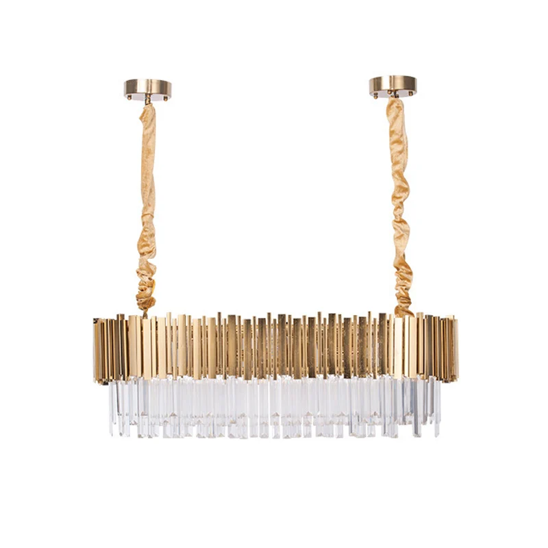 Postmoderne langwerpige eilandlamp, 6/8-lichts kristallen staven, hangende verlichting goud, 23,5"/31,5" breed Clearhalo