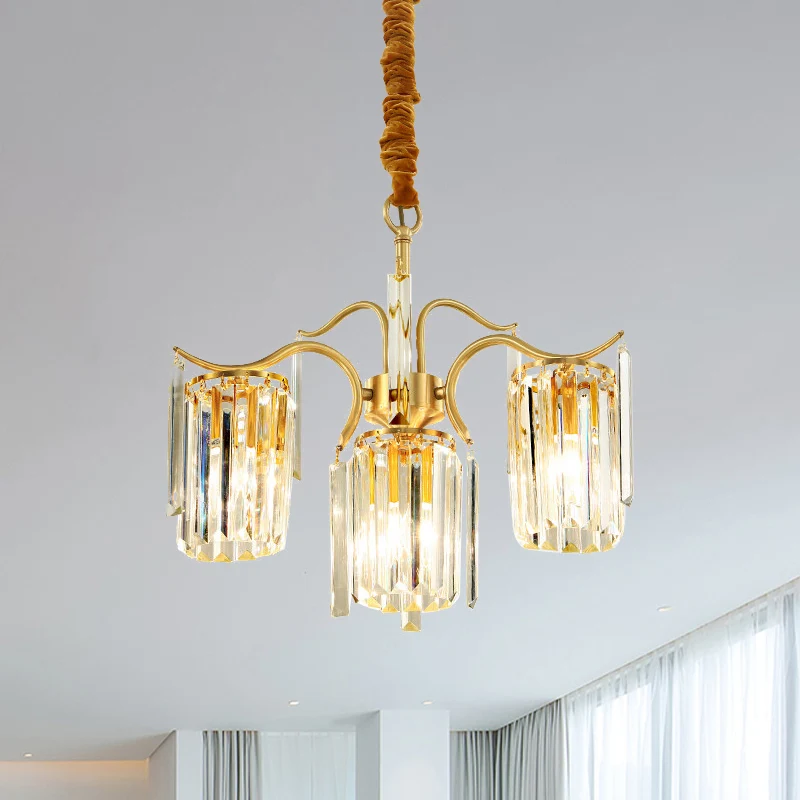 Postmoderne messing kristallen prismakroonluchter met 4 lampen boven de eettafel Clearhalo