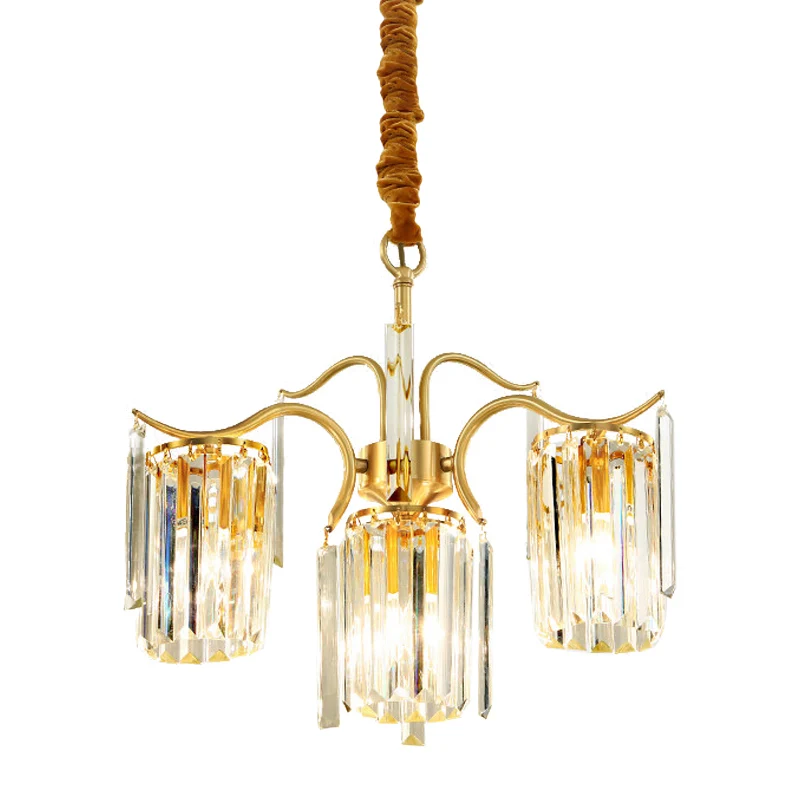 Postmoderne messing kristallen prismakroonluchter met 4 lampen boven de eettafel Clearhalo