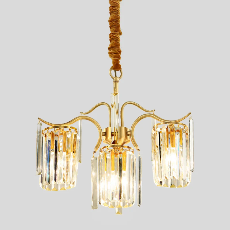 Postmoderne messing kristallen prismakroonluchter met 4 lampen boven de eettafel Clearhalo