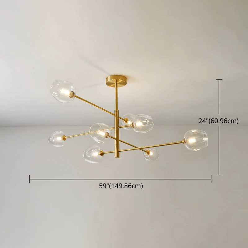 Postmoderne metalen hangende kroonluchter, lichte glazen kap plafondkroonluchter goud voor woonkamer Clearhalo