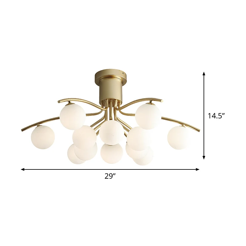 Postmoderne Modo inbouwlamp van wit glas met 12 koppen woonkamer LED semi-dicht bij plafondlamp messing Clearhalo