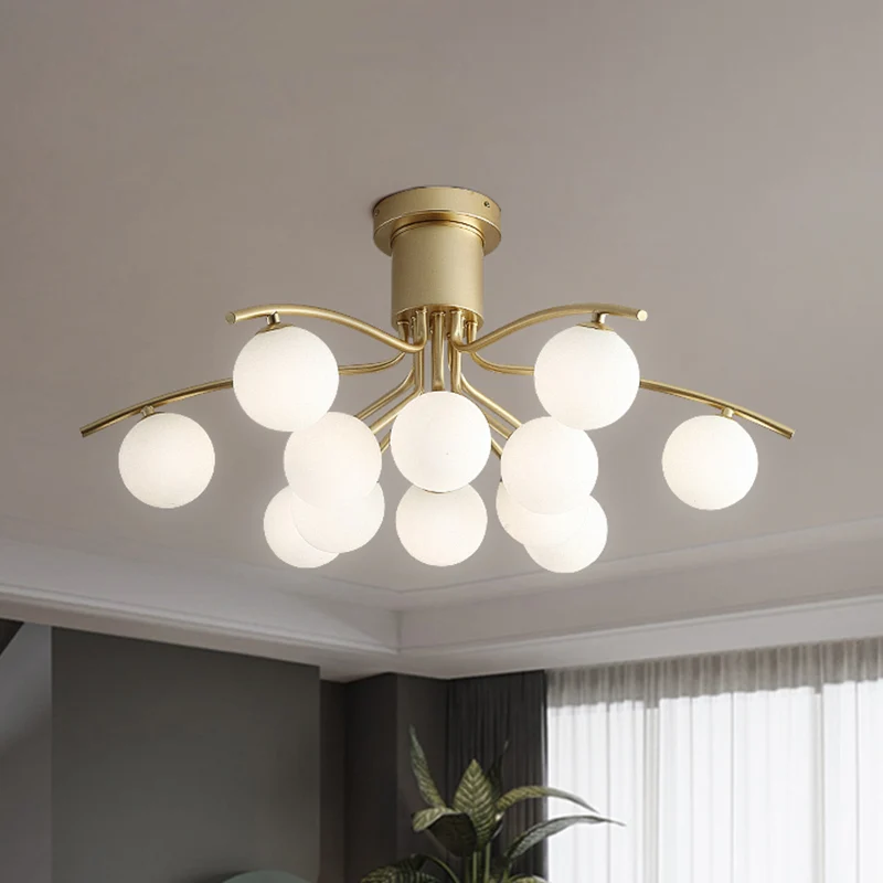 Postmoderne Modo inbouwlamp van wit glas met 12 koppen woonkamer LED semi-dicht bij plafondlamp messing Clearhalo