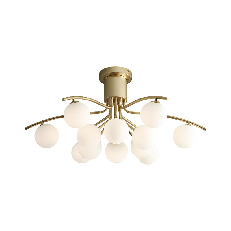 Postmoderne Modo inbouwlamp van wit glas met 12 koppen woonkamer LED semi-dicht bij plafondlamp messing Clearhalo