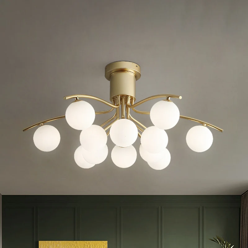 Postmoderne Modo inbouwlamp van wit glas met 12 koppen woonkamer LED semi-dicht bij plafondlamp messing Clearhalo
