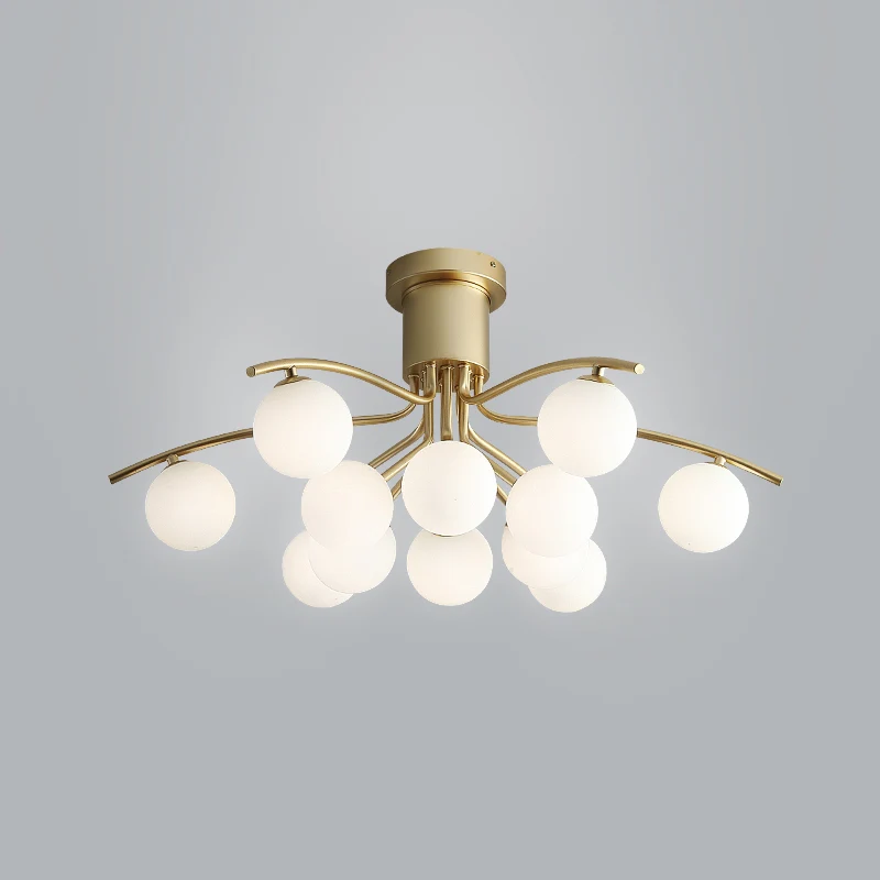 Postmoderne Modo inbouwlamp van wit glas met 12 koppen woonkamer LED semi-dicht bij plafondlamp messing Clearhalo
