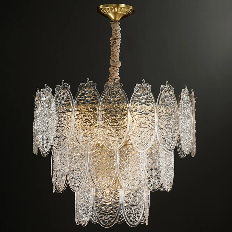 Postmoderne ovale kroonluchter hanglamp getextureerd glas woonkamer hanglamp goud Clearhalo
