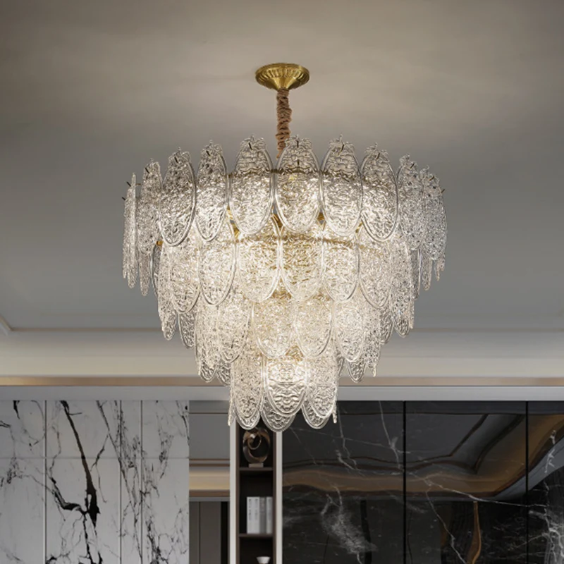 Postmoderne ovale kroonluchter hanglamp getextureerd glas woonkamer hanglamp goud Clearhalo