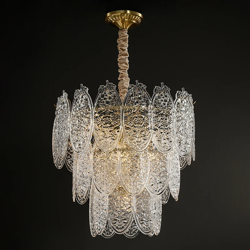 Postmoderne ovale kroonluchter hanglamp getextureerd glas woonkamer hanglamp goud Clearhalo