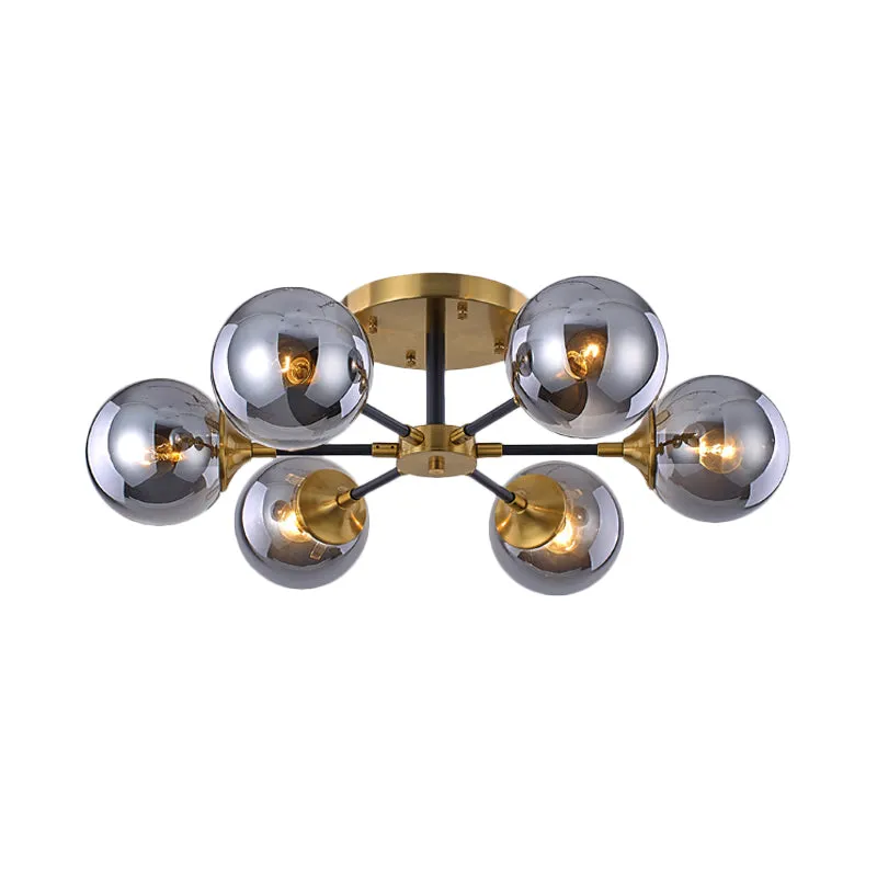 Postmoderne radiaal rookglas semi-inbouw 3/6 koppen inbouw plafondkroonluchter messing en zwart Clearhalo