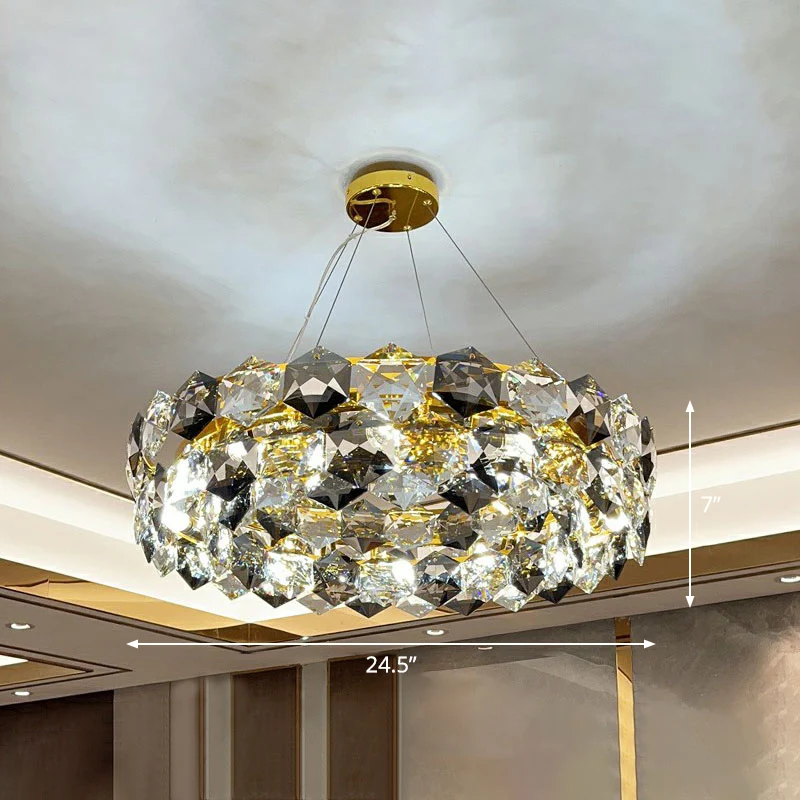 Postmoderne ronde hanglamp met zeshoekige kristallen woonkamerkroonluchterverlichting goud Clearhalo
