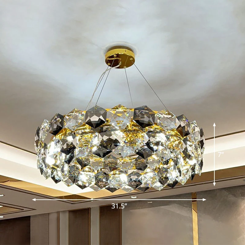 Postmoderne ronde hanglamp met zeshoekige kristallen woonkamerkroonluchterverlichting goud Clearhalo