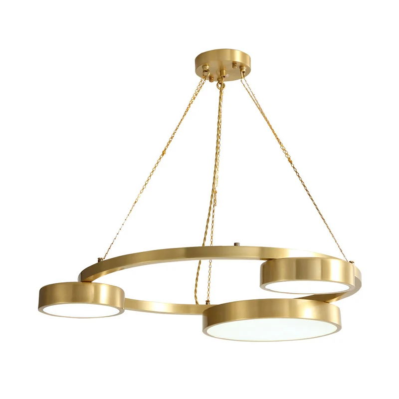 Postmoderne ronde hanglamp metaal 3-lichts eetkamer plafondkroonluchter messing Clearhalo