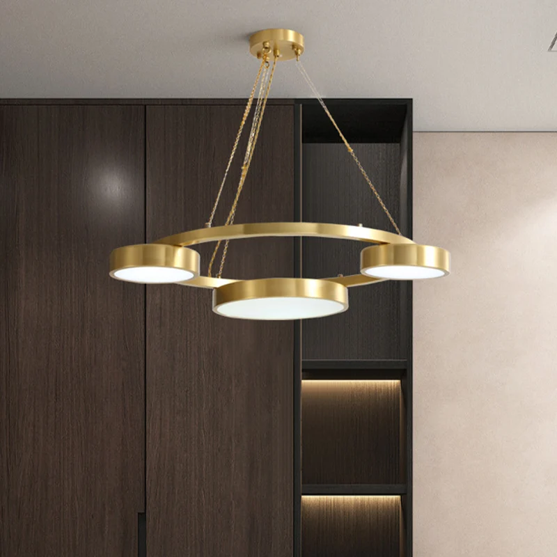 Postmoderne ronde hanglamp metaal 3-lichts eetkamer plafondkroonluchter messing Clearhalo
