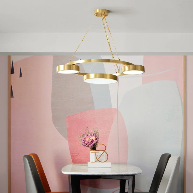 Postmoderne ronde hanglamp metaal 3-lichts eetkamer plafondkroonluchter messing Clearhalo