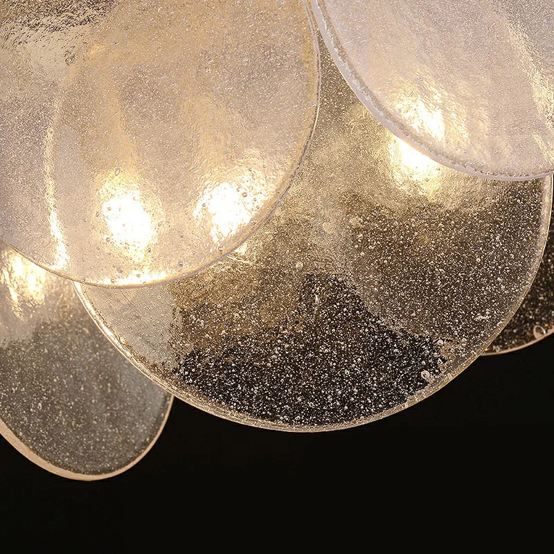 Postmoderne schijfhanglamp van gezaaid glas, 3-lichts woonkamerkroonluchter messing Clearhalo