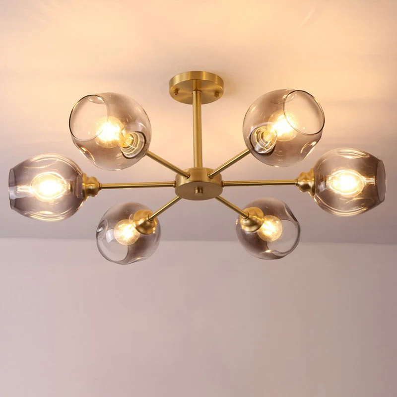 Postmoderne Sputnik plafondmontage kroonluchter bekerglas salon semi-inbouwlamp messing Clearhalo