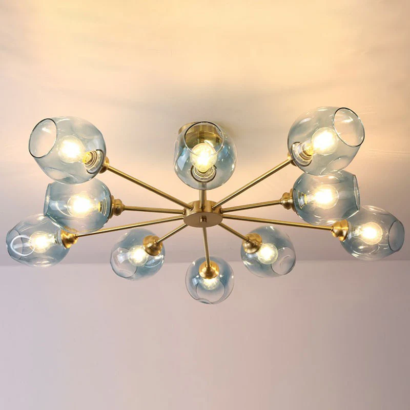 Postmoderne Sputnik plafondmontage kroonluchter bekerglas salon semi-inbouwlamp messing Clearhalo