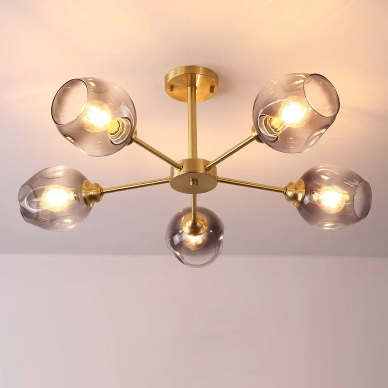 Postmoderne Sputnik plafondmontage kroonluchter bekerglas salon semi-inbouwlamp messing Clearhalo