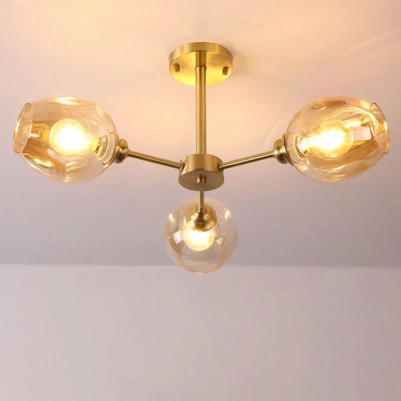Postmoderne Sputnik plafondmontage kroonluchter bekerglas salon semi-inbouwlamp messing Clearhalo