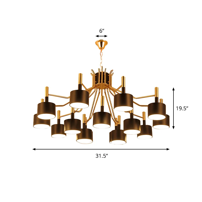 Postmoderne Starburst-plafondlamp metaal 12/15 koppen zwart/witte kroonluchterverlichting voor woonkamer Clearhalo