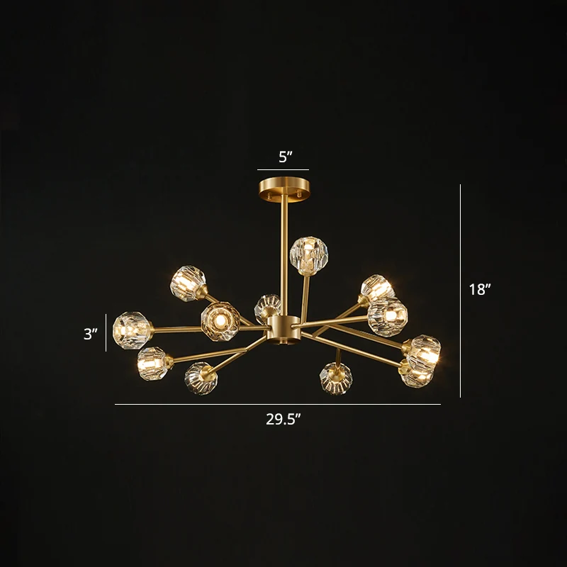 Postmoderne stijl kroonluchter messing boomtak hanglamp met kristallen bol kap Clearhalo