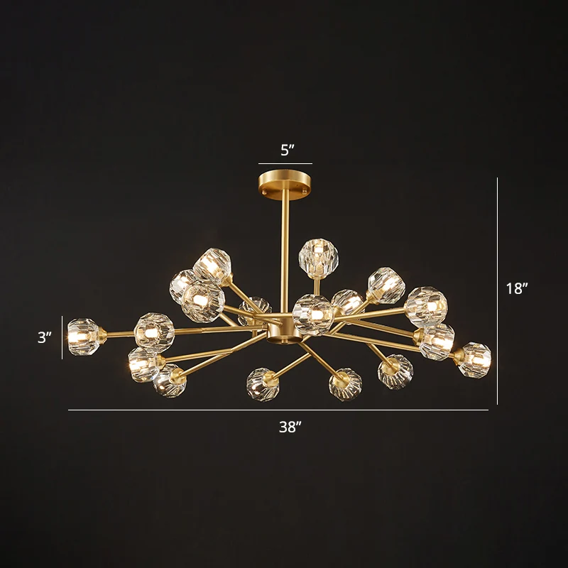 Postmoderne stijl kroonluchter messing boomtak hanglamp met kristallen bol kap Clearhalo
