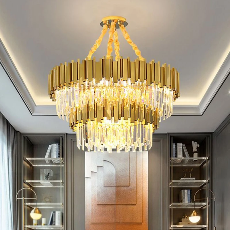 Postmoderne trommelkroonluchter hanglamp Tri-Prisma kristallen woonkamer hanglamp goud Clearhalo
