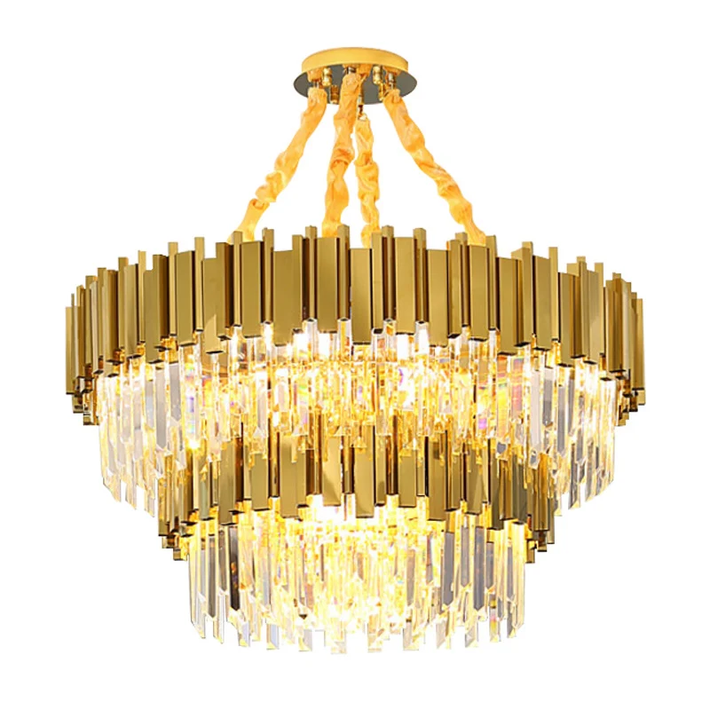 Postmoderne trommelkroonluchter hanglamp Tri-Prisma kristallen woonkamer hanglamp goud Clearhalo