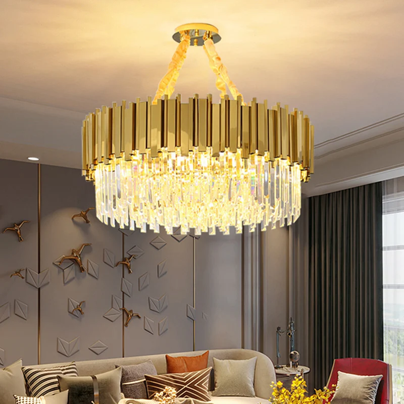 Postmoderne trommelkroonluchter hanglamp Tri-Prisma kristallen woonkamer hanglamp goud Clearhalo