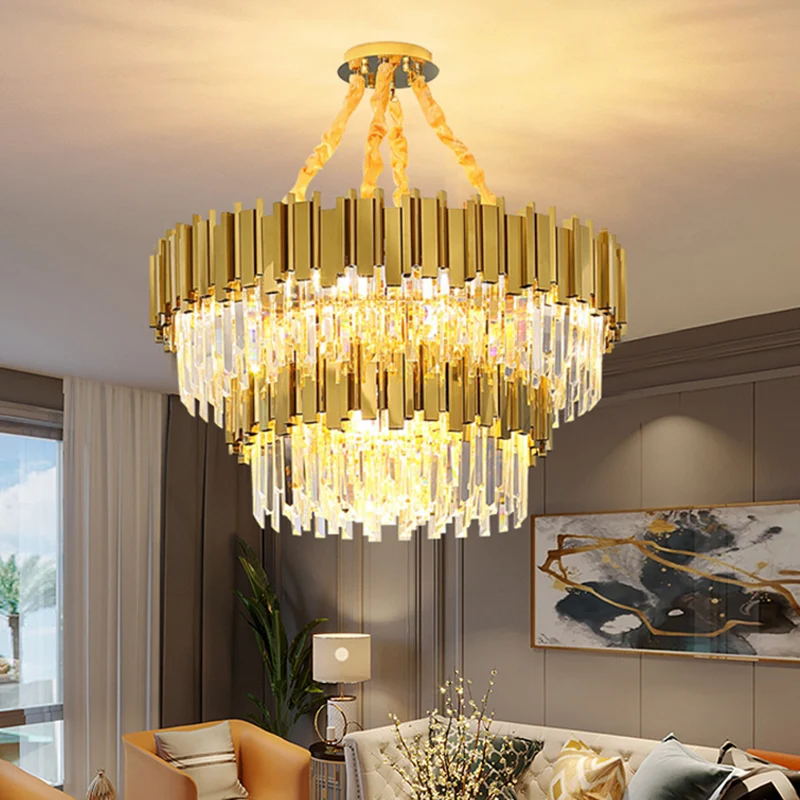 Postmoderne trommelkroonluchter hanglamp Tri-Prisma kristallen woonkamer hanglamp goud Clearhalo