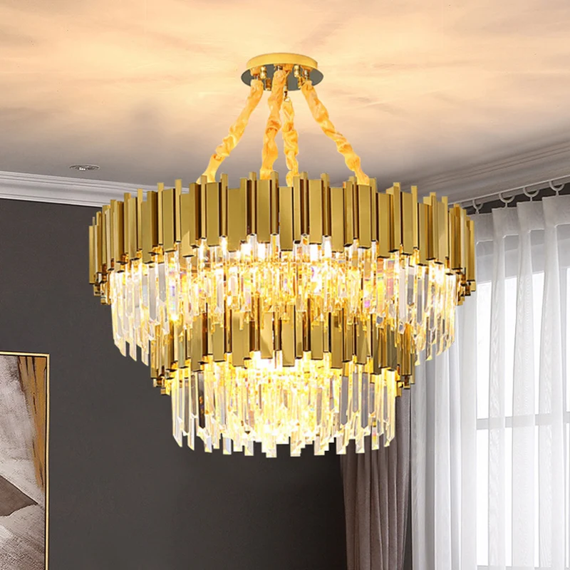 Postmoderne trommelkroonluchter hanglamp Tri-Prisma kristallen woonkamer hanglamp goud Clearhalo
