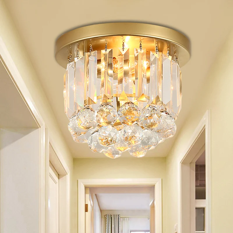 Postmoderne trommelplafondlamp van metaal, 2 lampen, inbouwlamp met kristallen kap Clearhalo