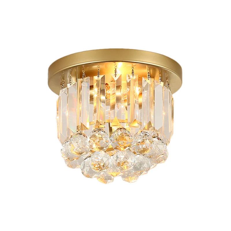 Postmoderne trommelplafondlamp van metaal, 2 lampen, inbouwlamp met kristallen kap Clearhalo