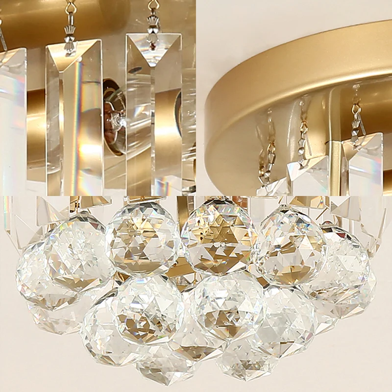 Postmoderne trommelplafondlamp van metaal, 2 lampen, inbouwlamp met kristallen kap Clearhalo