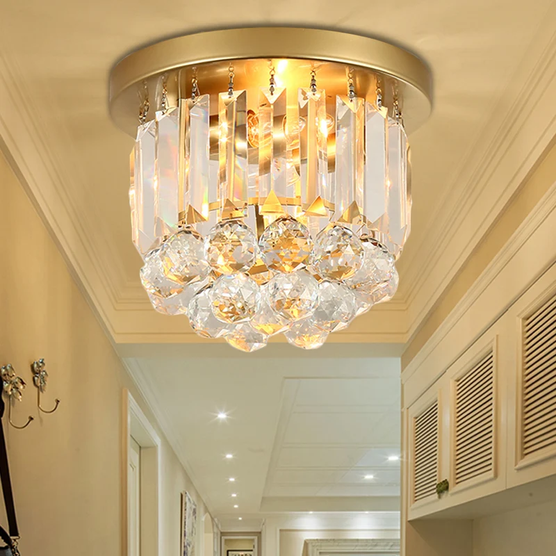 Postmoderne trommelplafondlamp van metaal, 2 lampen, inbouwlamp met kristallen kap Clearhalo