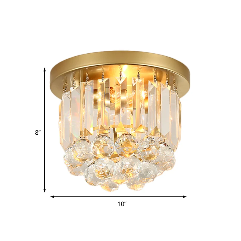 Postmoderne trommelplafondlamp van metaal, 2 lampen, inbouwlamp met kristallen kap Clearhalo