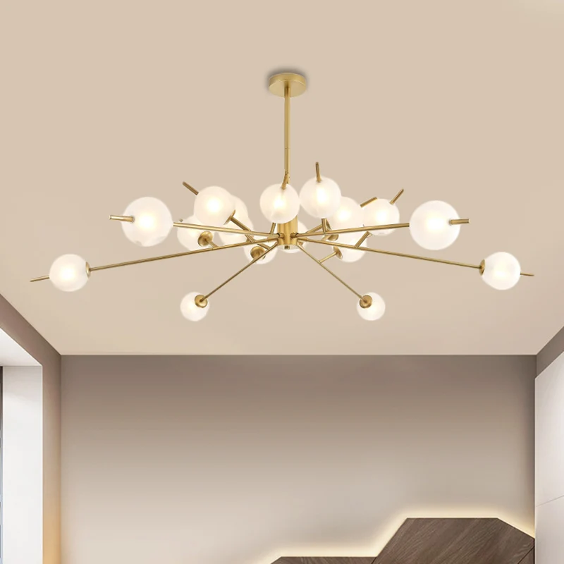 Postmoderne zwart/gouden kroonluchter met bubbelkap en 18 lichts matglazen hanglamp Clearhalo