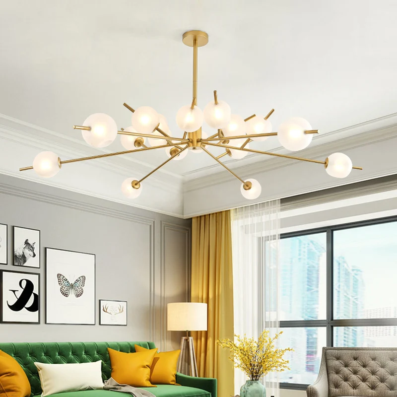 Postmoderne zwart/gouden kroonluchter met bubbelkap en 18 lichts matglazen hanglamp Clearhalo
