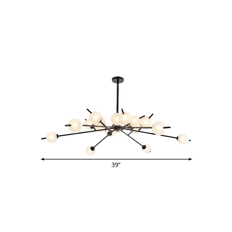 Postmoderne zwart/gouden kroonluchter met bubbelkap en 18 lichts matglazen hanglamp Clearhalo
