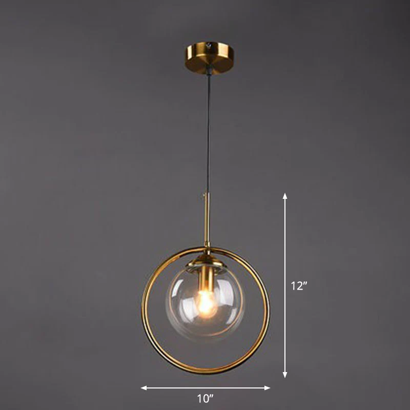 Postmodernistische Ball Shade Down Lighting Hanglamp van glas, 1-lichts keukenhanglamp met decoratieve ring Clearhalo