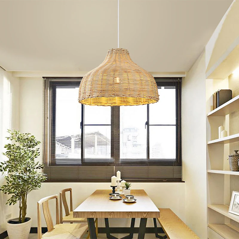 Pot Cover Restaurant Plafondlamp Rotan 1 Lamp Hanglamp Aziatische stijl Clearhalo