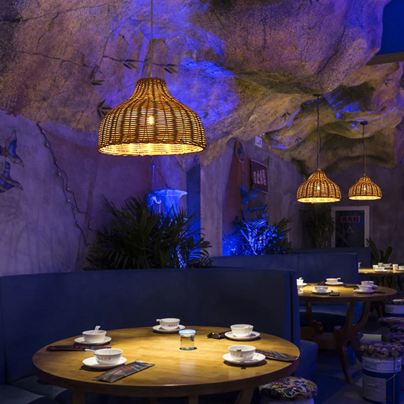 Pot Cover Restaurant Plafondlamp Rotan 1 Lamp Hanglamp Aziatische stijl Clearhalo
