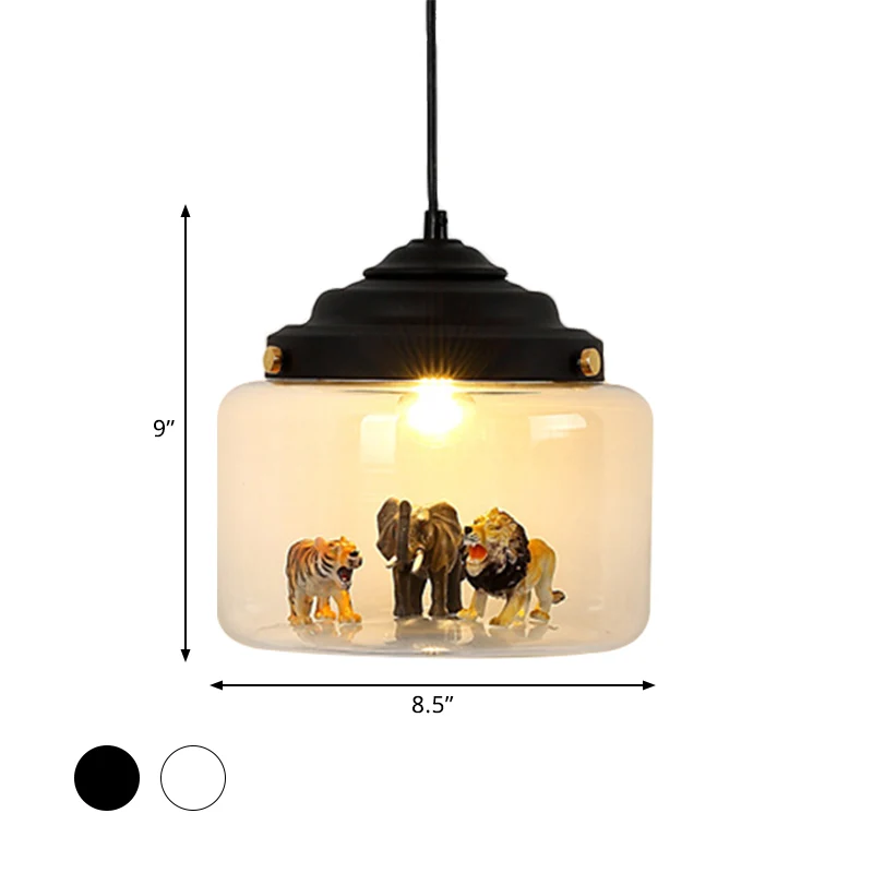 Potvormige helderglazen slingerlamp Scandinavische stijl 1-lichts wit/zwarte hanglamp met dierendeco Clearhalo
