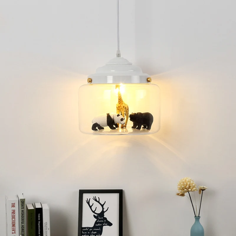 Potvormige helderglazen slingerlamp Scandinavische stijl 1-lichts wit/zwarte hanglamp met dierendeco Clearhalo