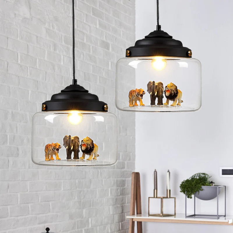 Potvormige helderglazen slingerlamp Scandinavische stijl 1-lichts wit/zwarte hanglamp met dierendeco Clearhalo