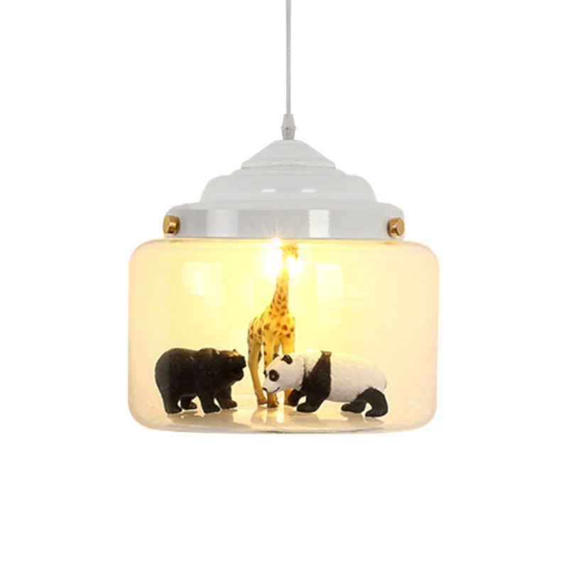 Potvormige helderglazen slingerlamp Scandinavische stijl 1-lichts wit/zwarte hanglamp met dierendeco Clearhalo